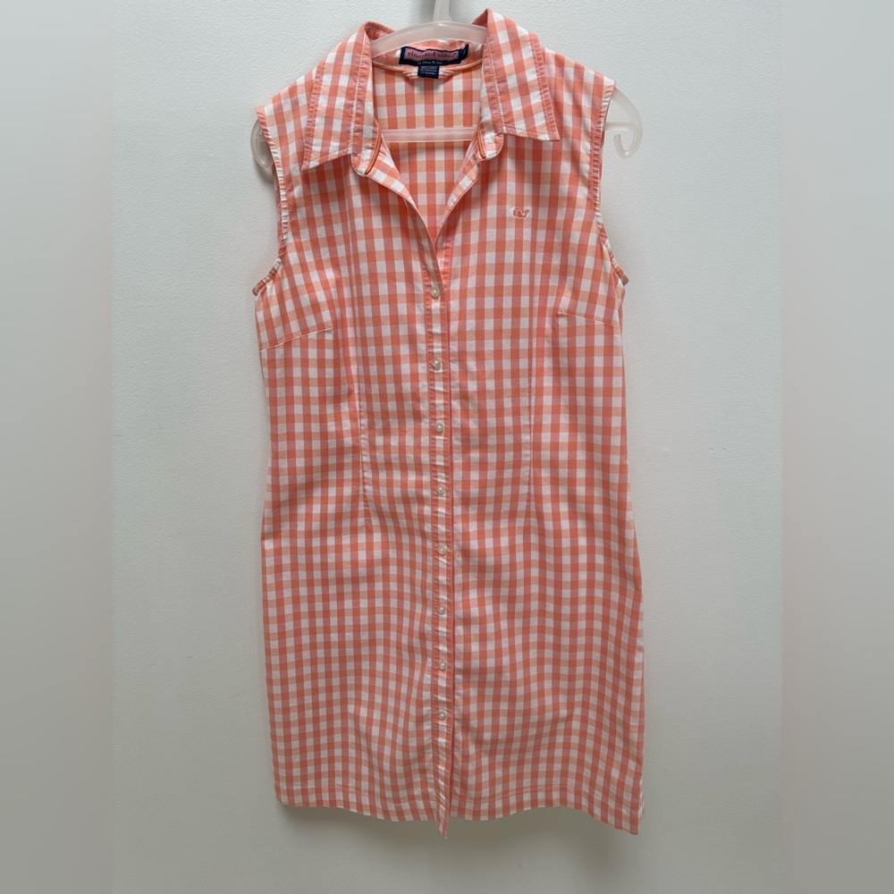 Vineyard Vines Peach Gingham Sleeveless Dress